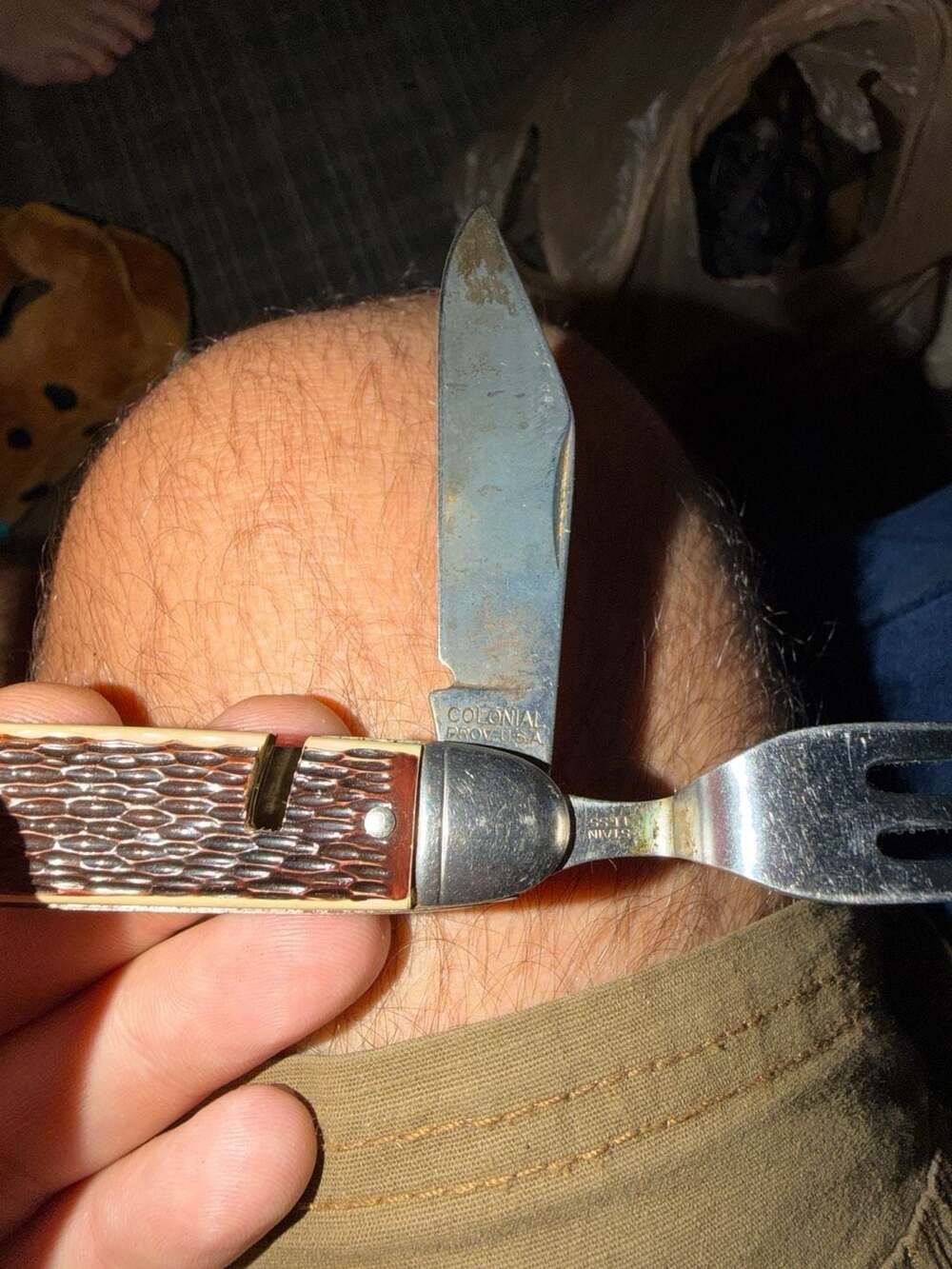 Colonial Prov USA Vintage Hobo Folding Knife Spoon Fork Multitool